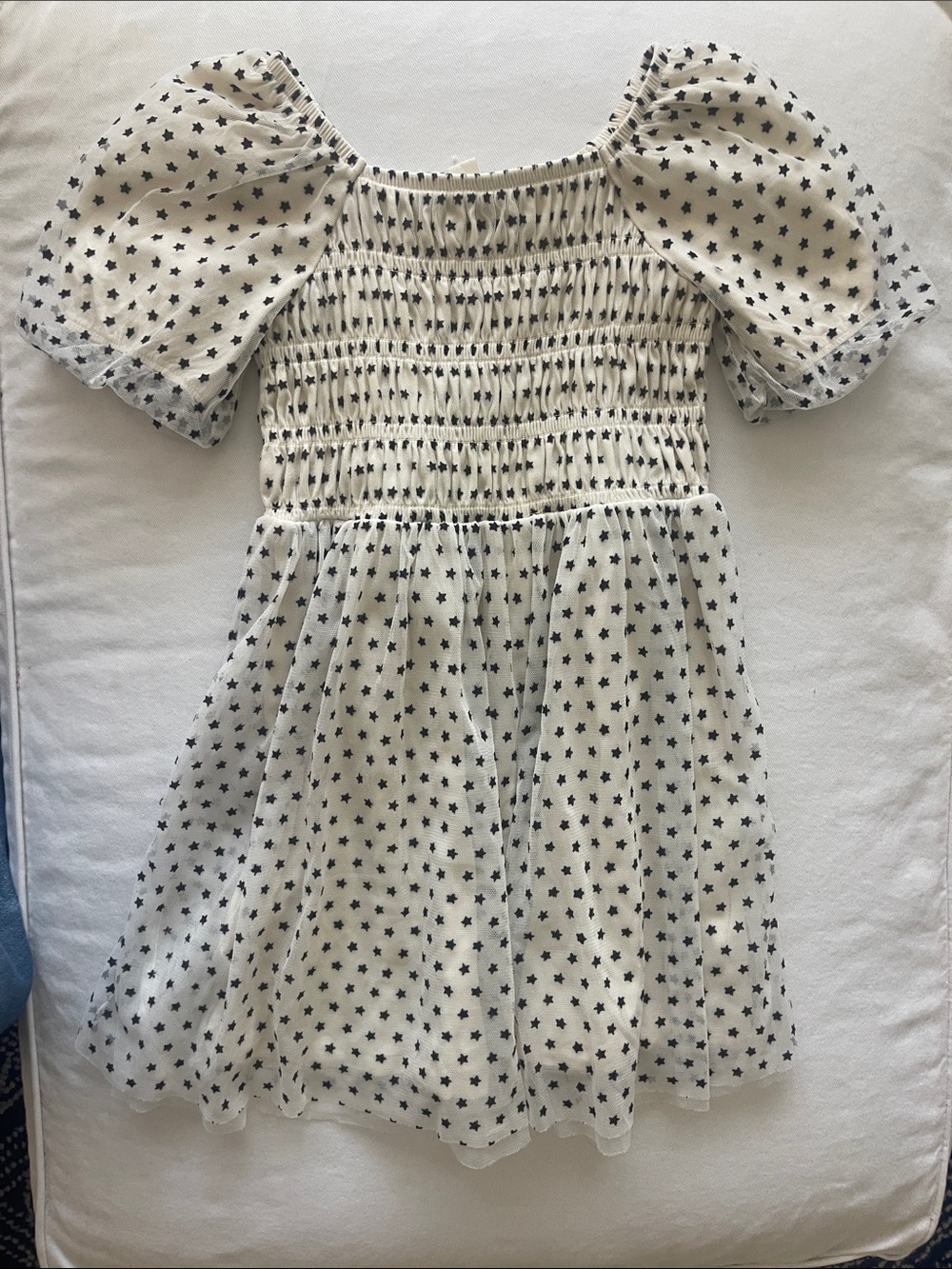 CREWCUTS Girls Dress Size 7 Cream Dress with Black Star Print